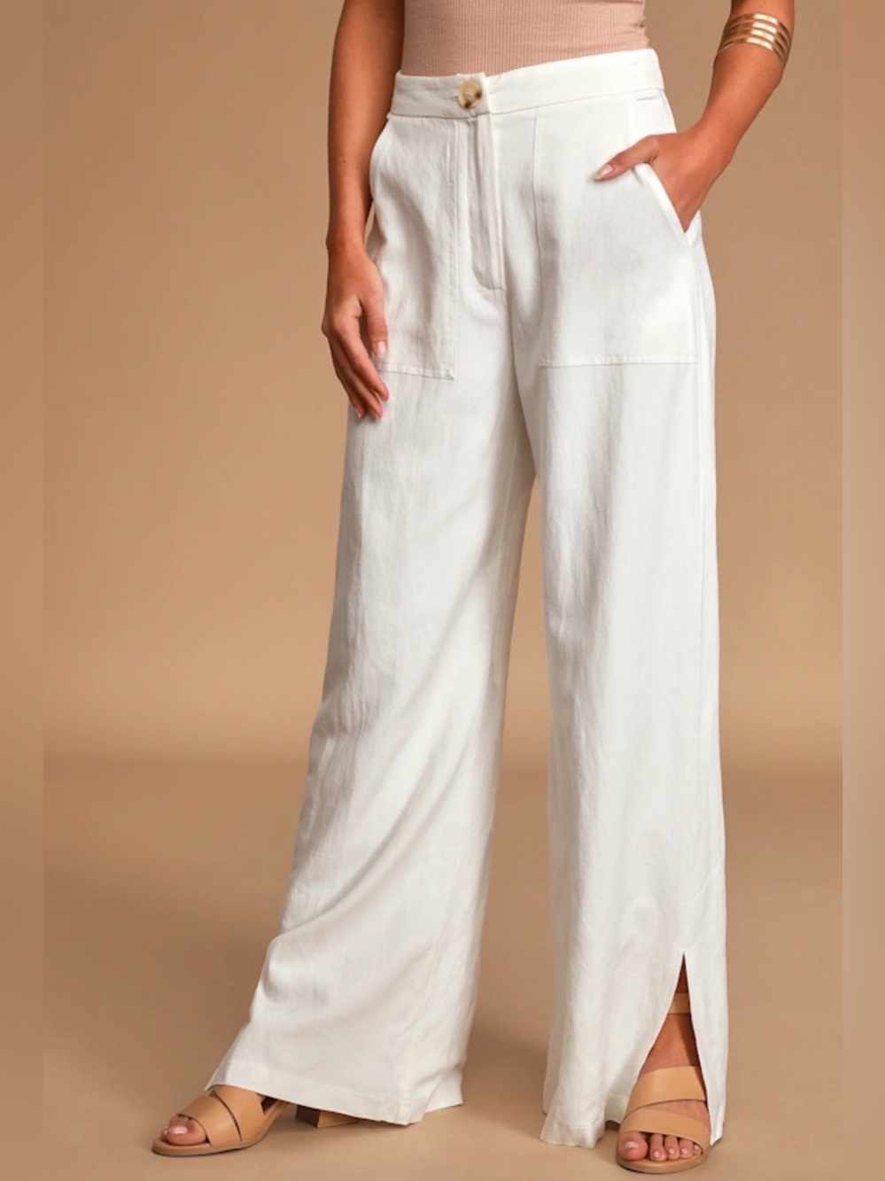 Lulus Jet Stream White Linen Blend Wide Leg Pants XXS NWT